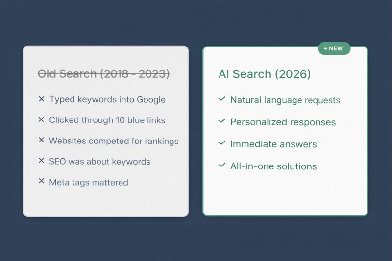 Old Google search vs new AI search comparison