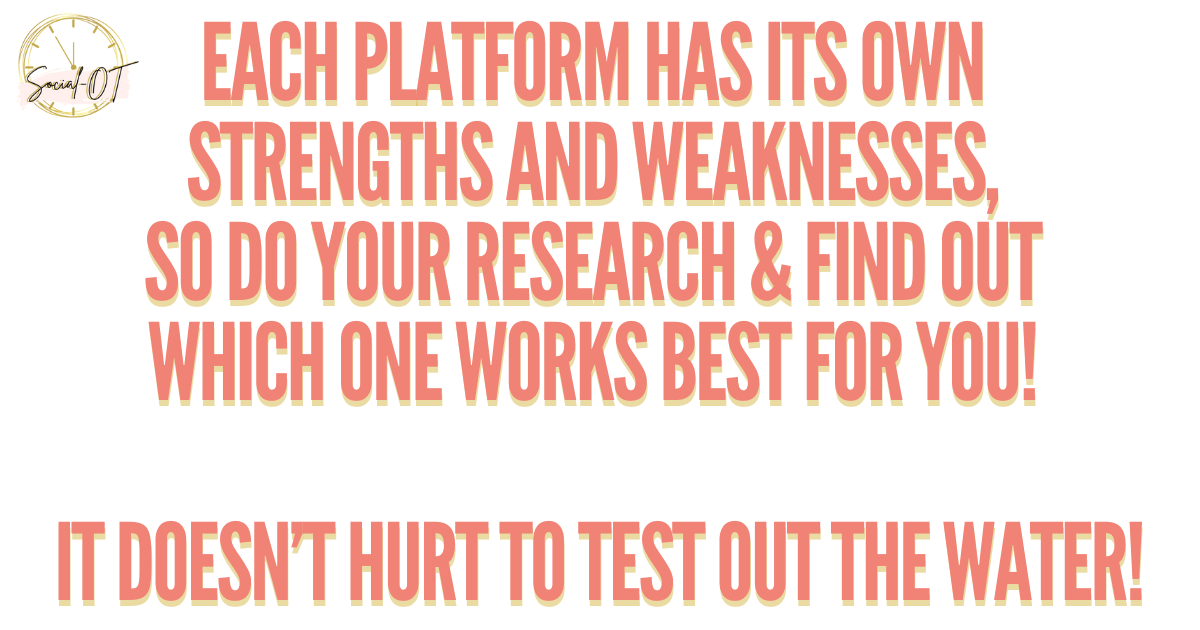 Each platform has its own strengths and weaknesses, so do your research and find out which one works best for you! It doesn’t hurt to test out the water!