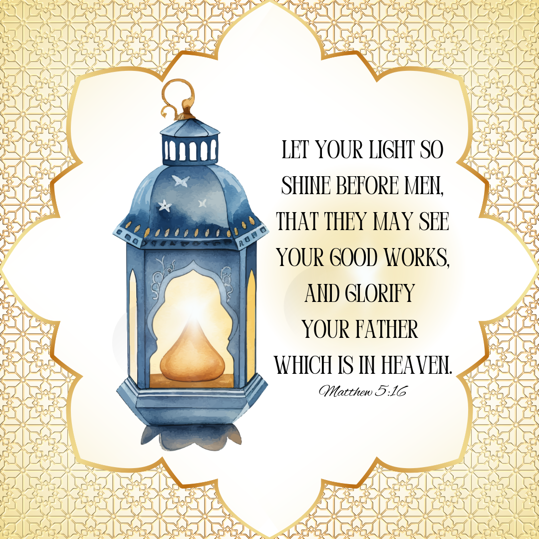 antique lantern with Bible verse Matthew 5:16