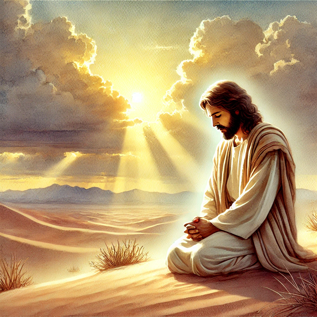 Jesus kneeled down praying
