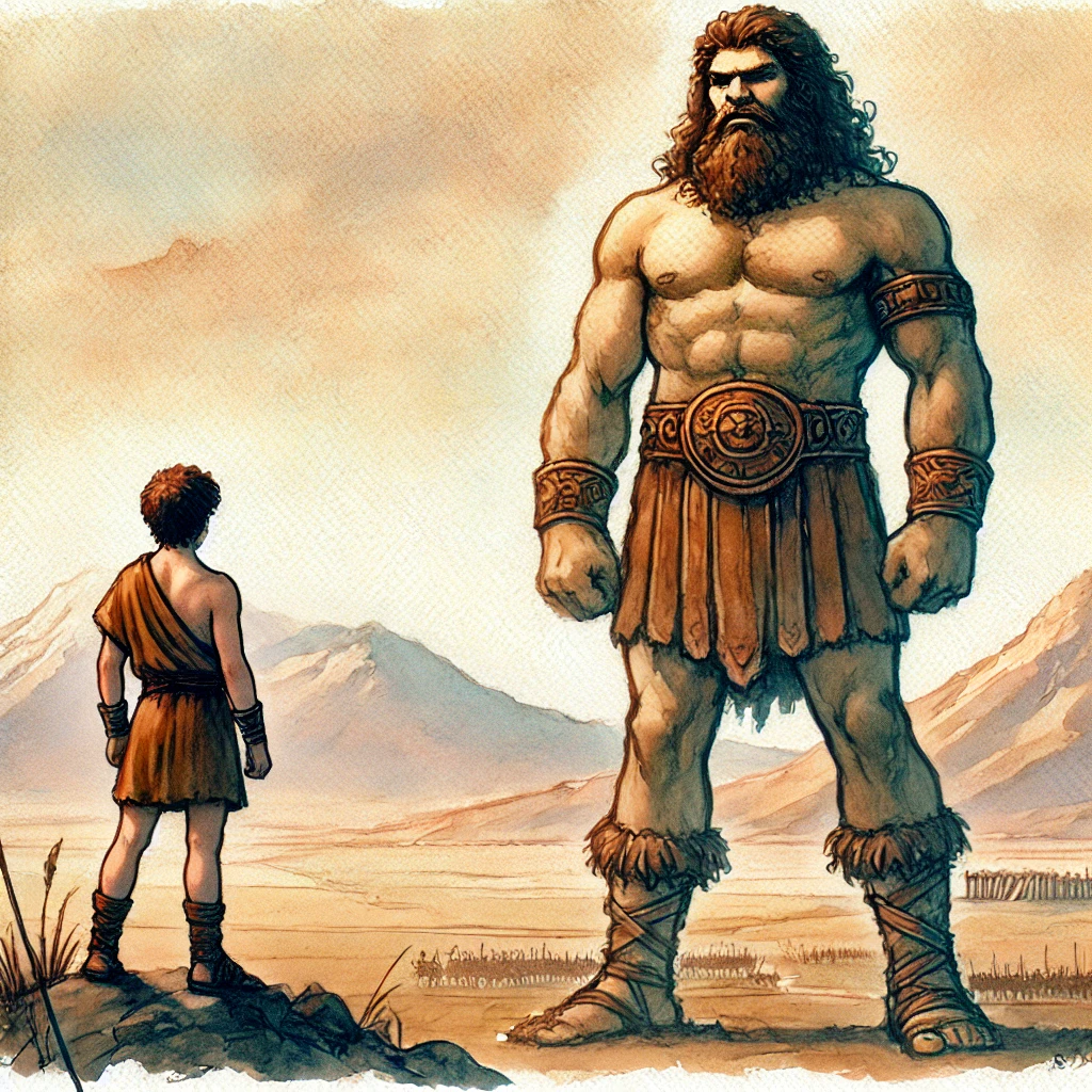 watercolor picture of David and Goliath