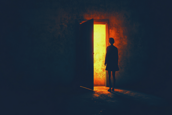 silhouette of a person walking through a door silhouette of a person walking through a door