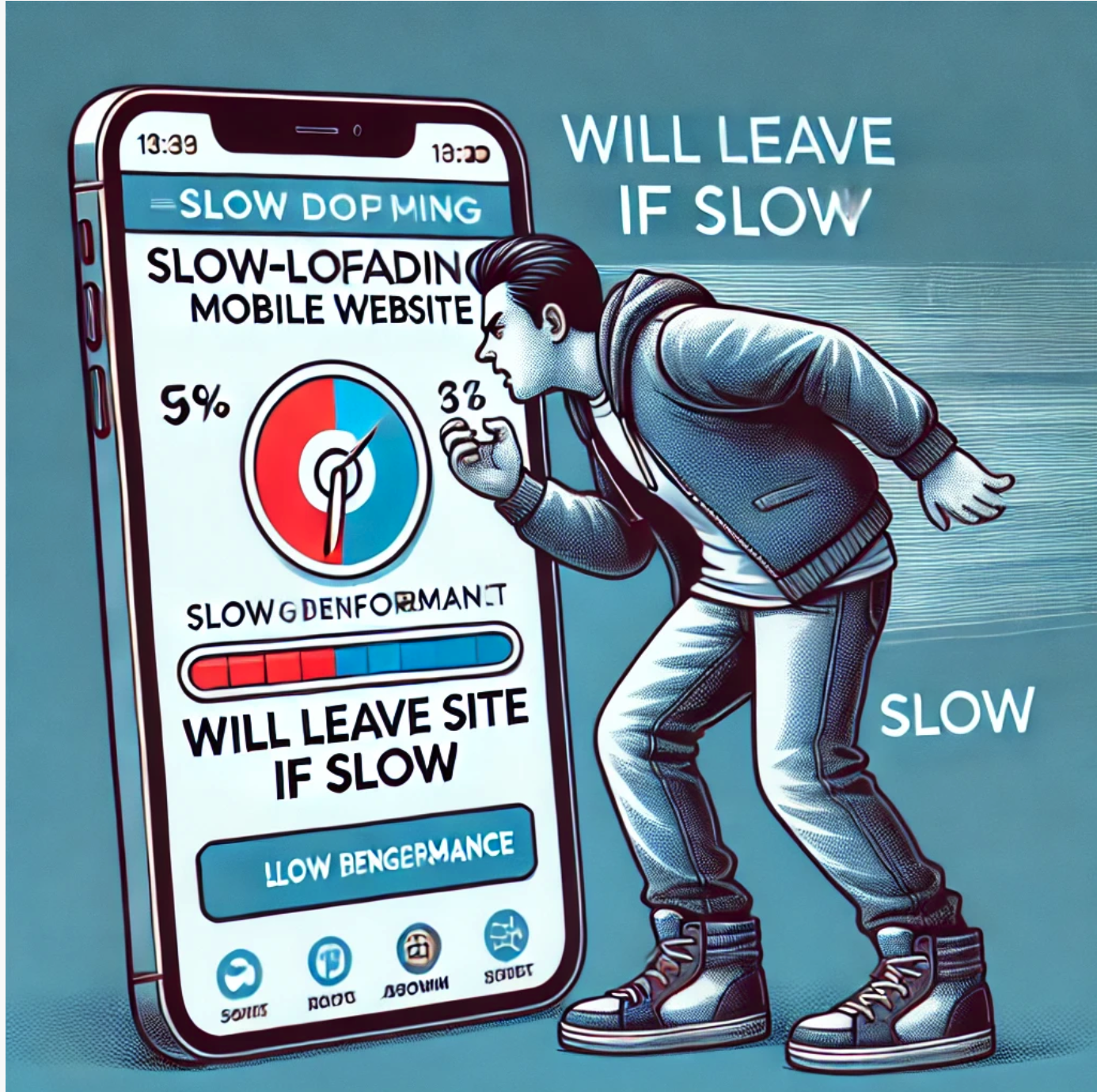 Mobile site speed test result displayed on a smartphone, emphasizing faster load times Mobile site speed test result displayed on a smartphone, emphasizing faster load times