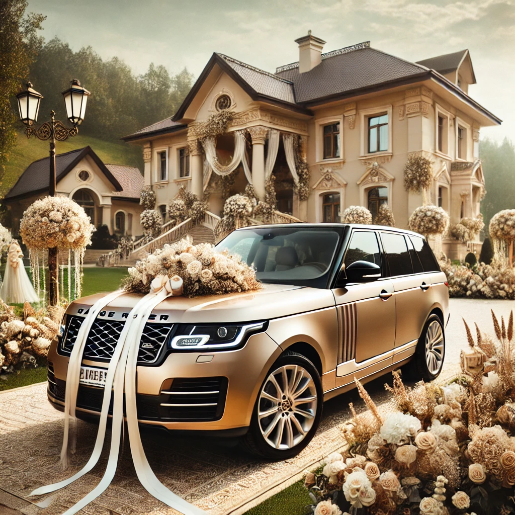 Champagne Range Rover at a wedding venue