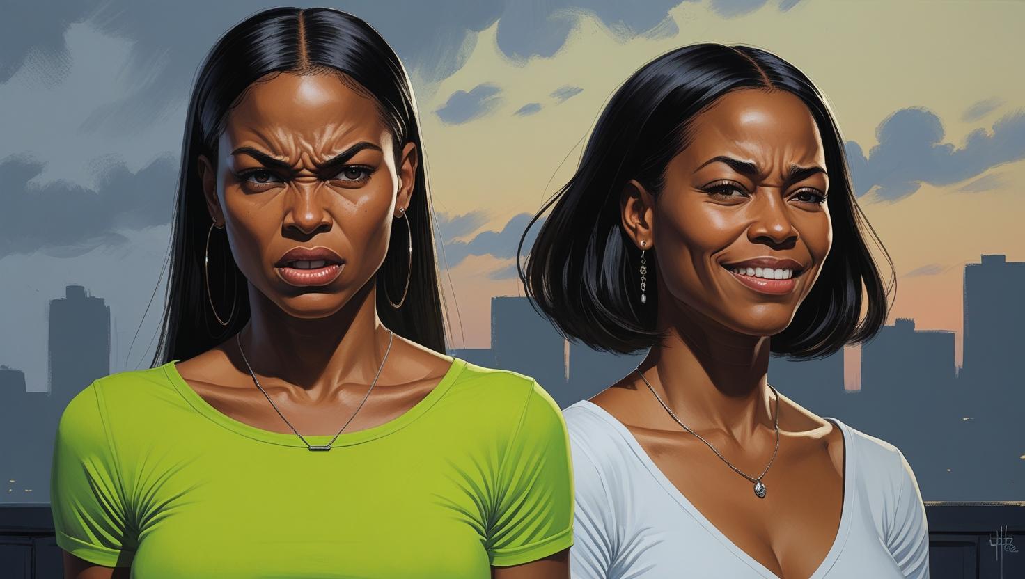 black angry woman lime green shirt black angry woman lime green shirt