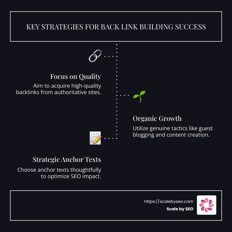 Infographic on Back Link Builder Success Factors - back link builder infographic infographic-line-3-steps-dark