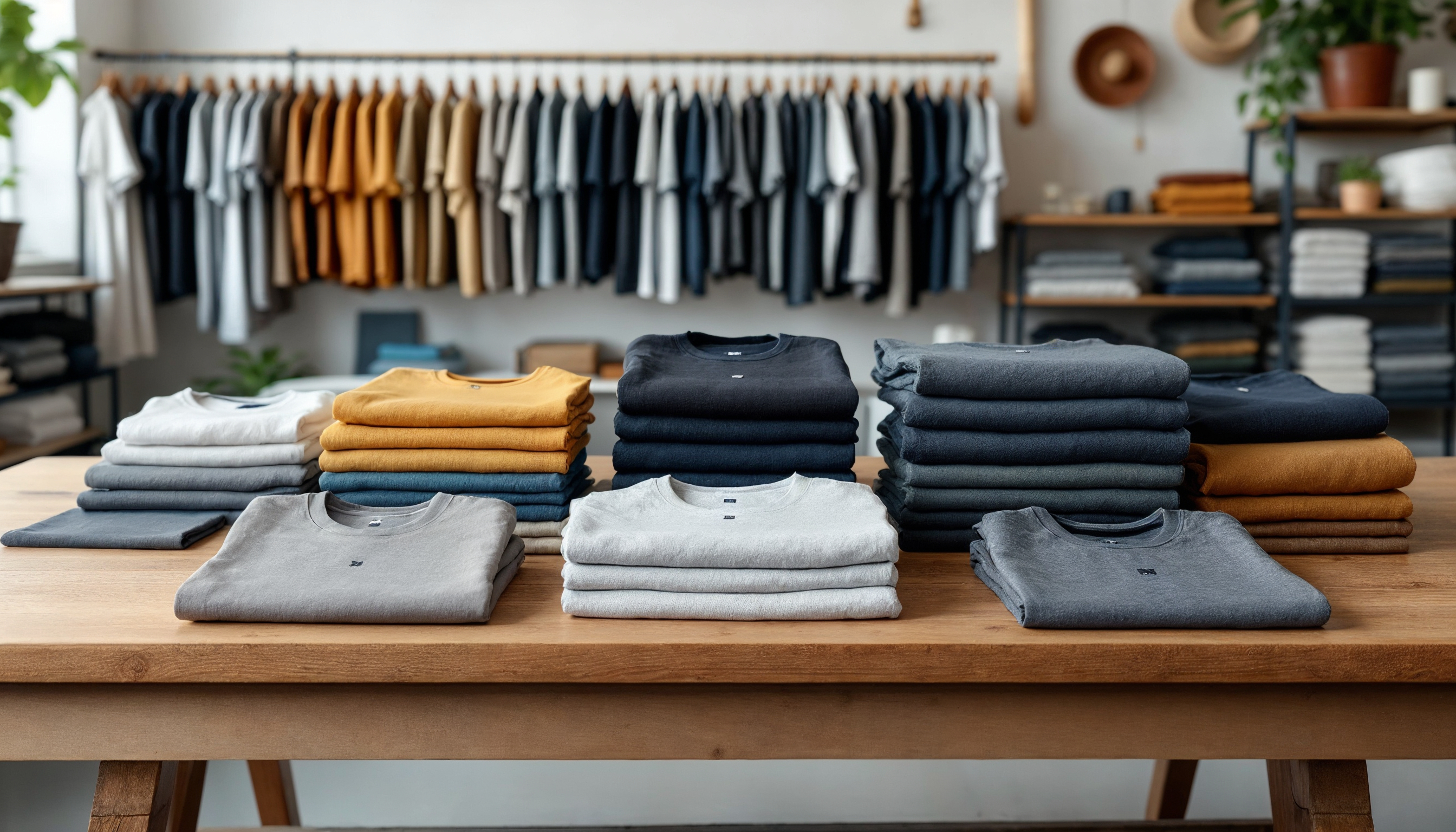 T-Shirt Materials Guide – Choose the Right Fabric for Comfort, Durability, and Print Quality Flat-lay of different T-shirt fabrics and color swatches illustrating material selection.