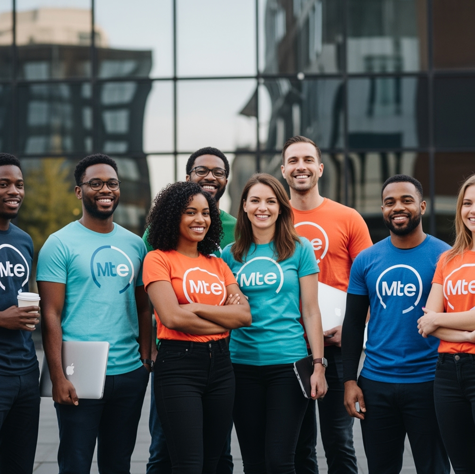 Corporate Sponsorship T-Shirt Fundraiser – Partner with Local Businesses Corporate team holding branded sponsorship t-shirts with business logos during a fundraiser.