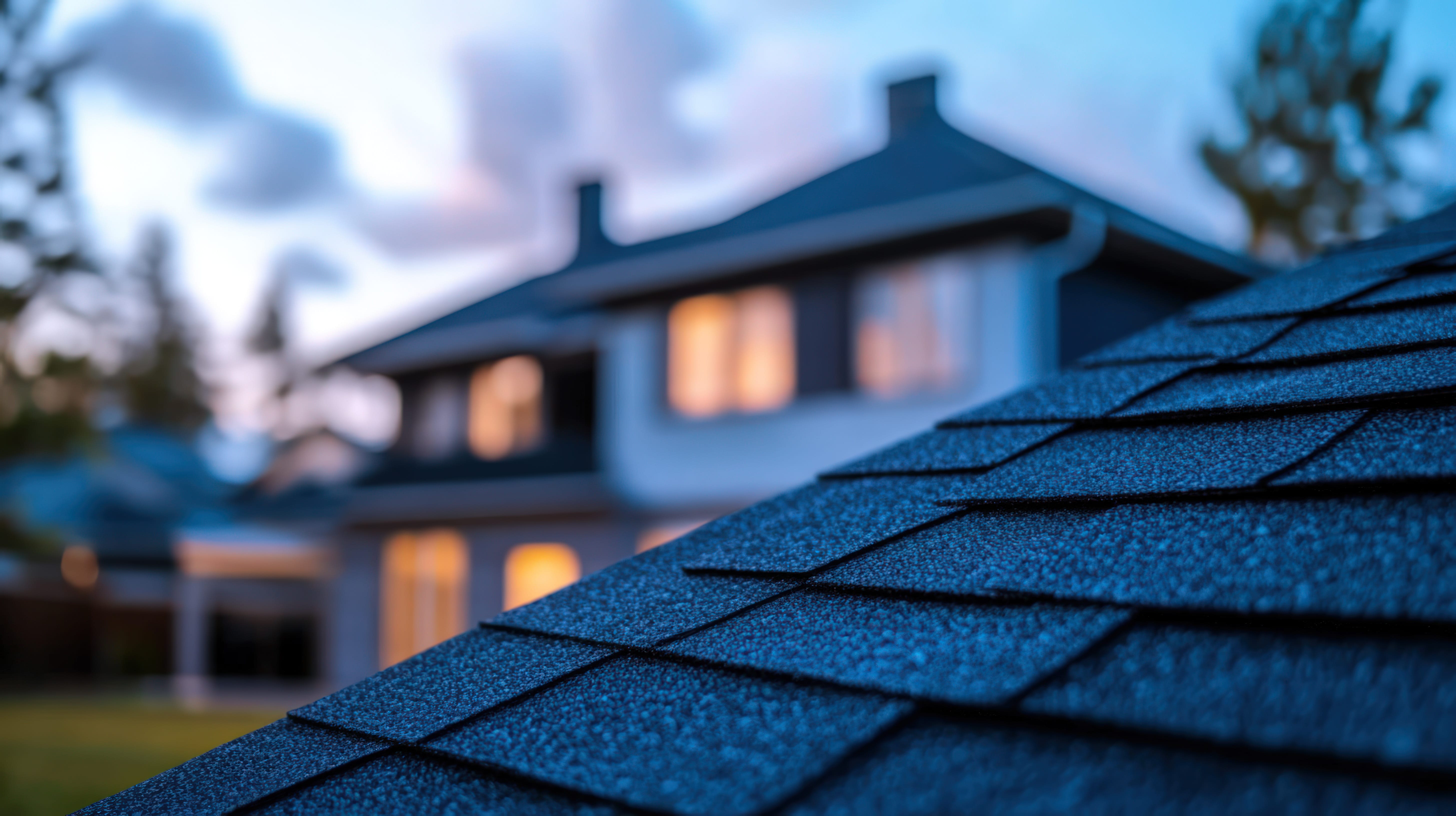 Close-up of a new architectural asphalt shingle roof with clean flashing