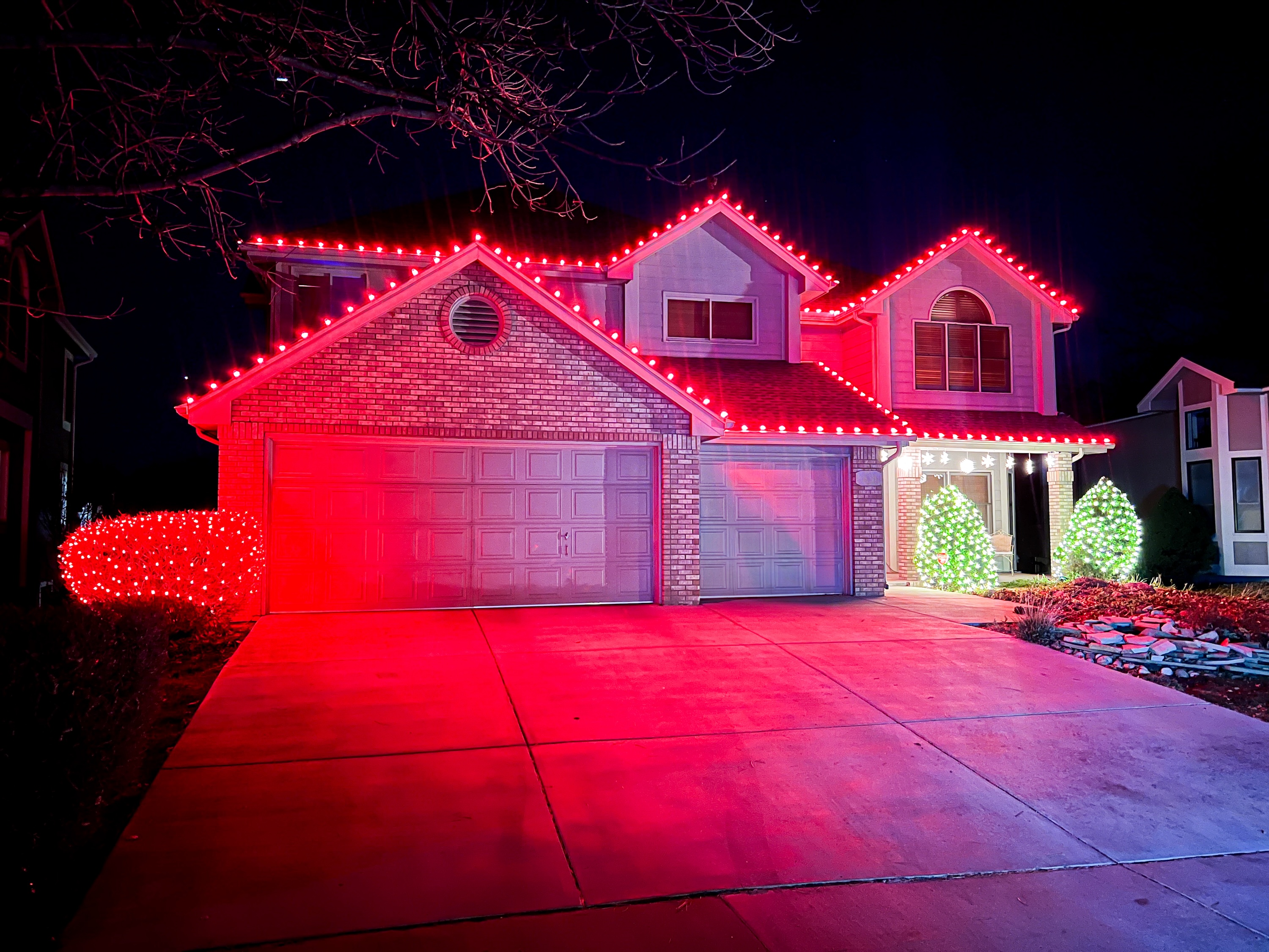 Red Christmas light installation Northern Colorado