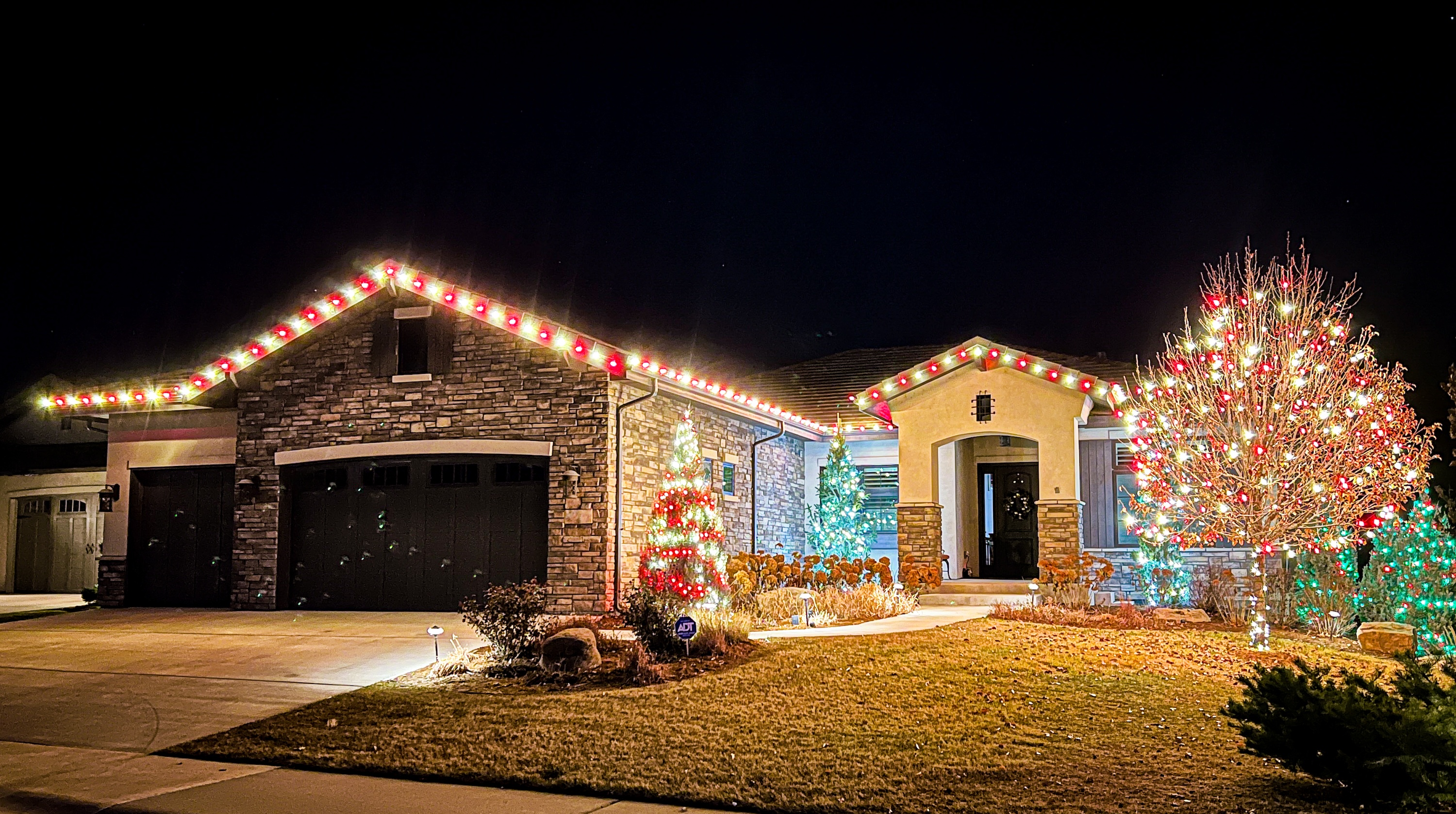 Warm white and red Christmas lights Timnath Colorado