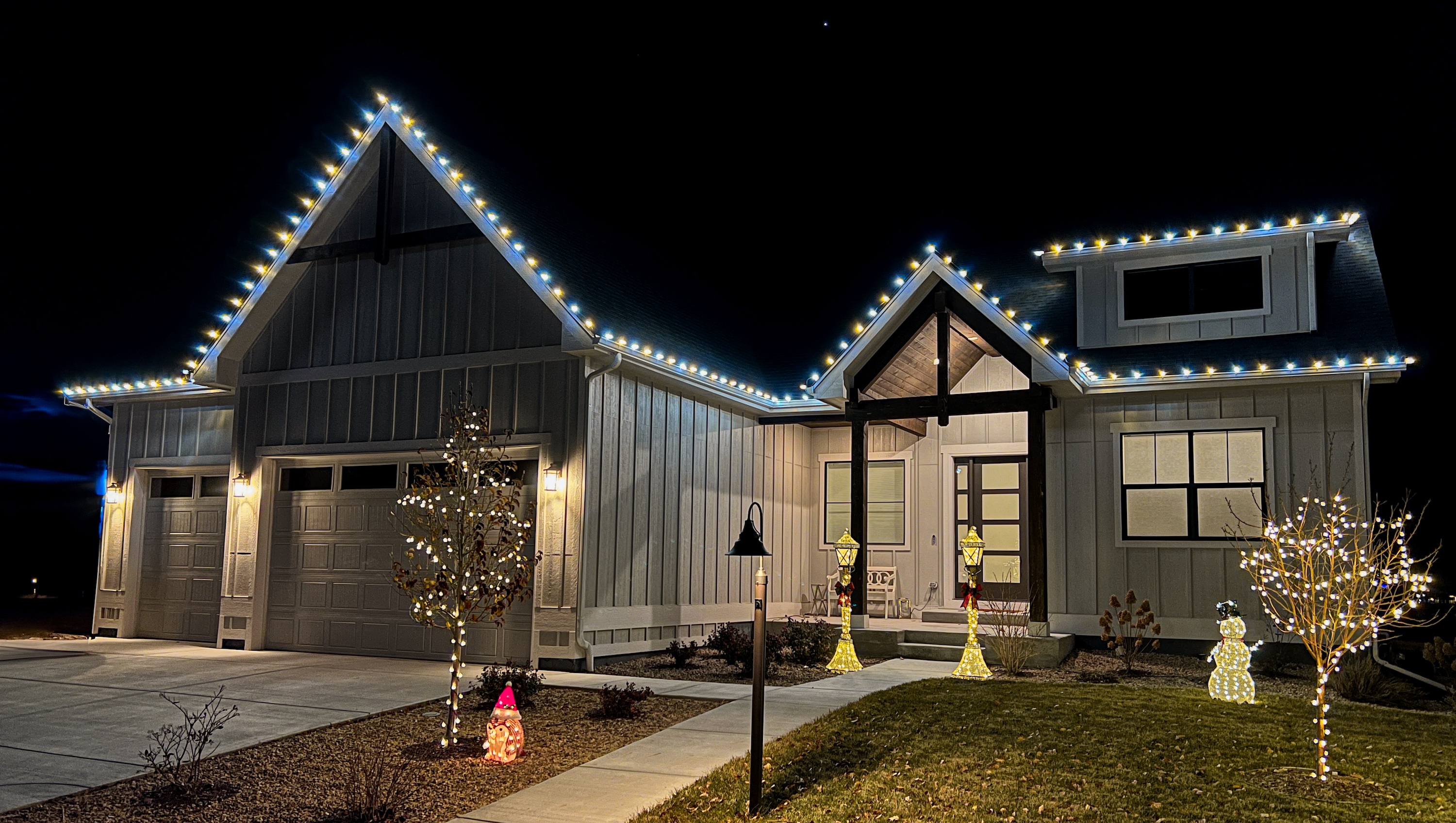Cool white LED Christmas light installation Northern Colorado