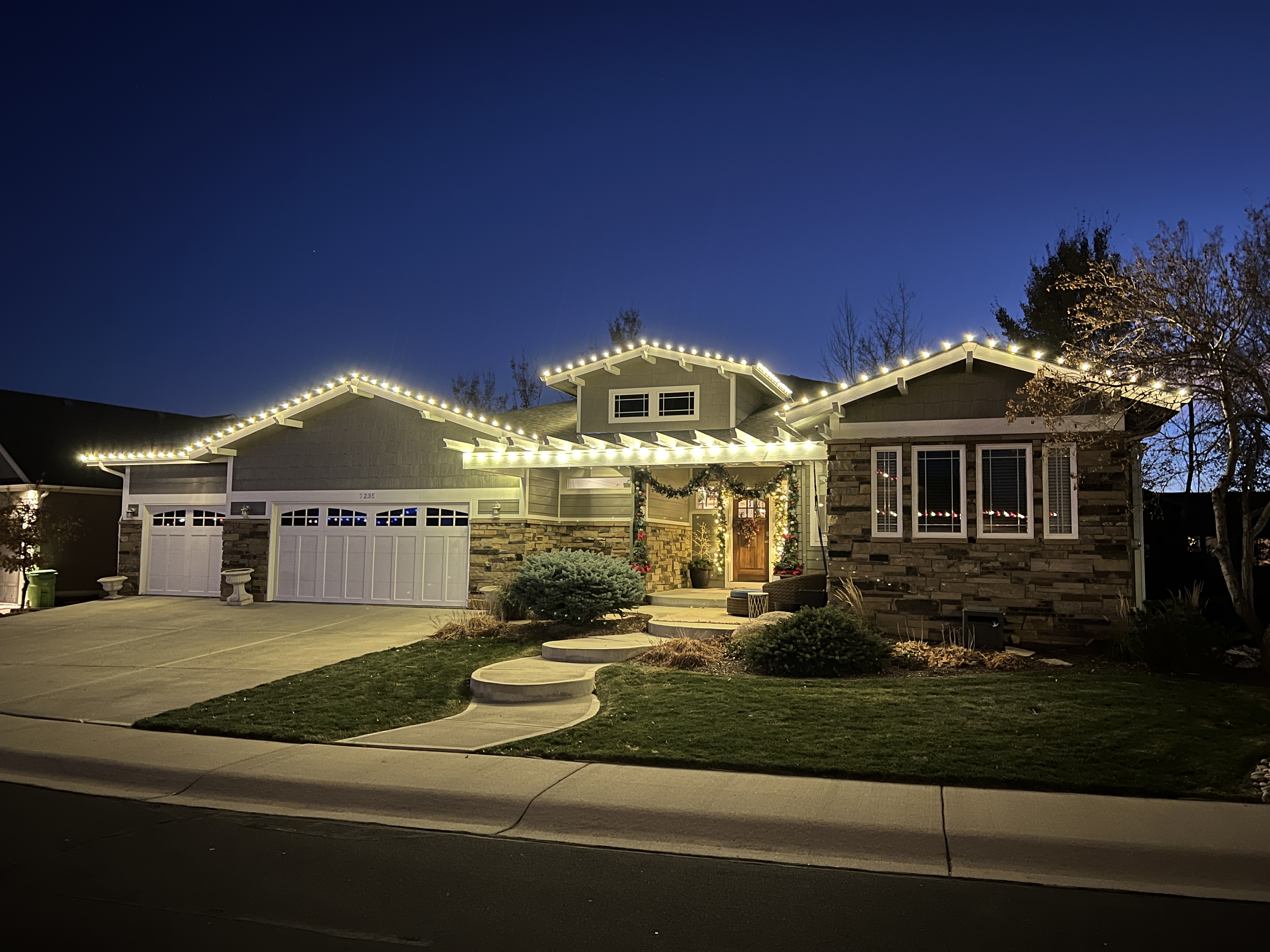 Elegant warm white Christmas light installation Timnath area