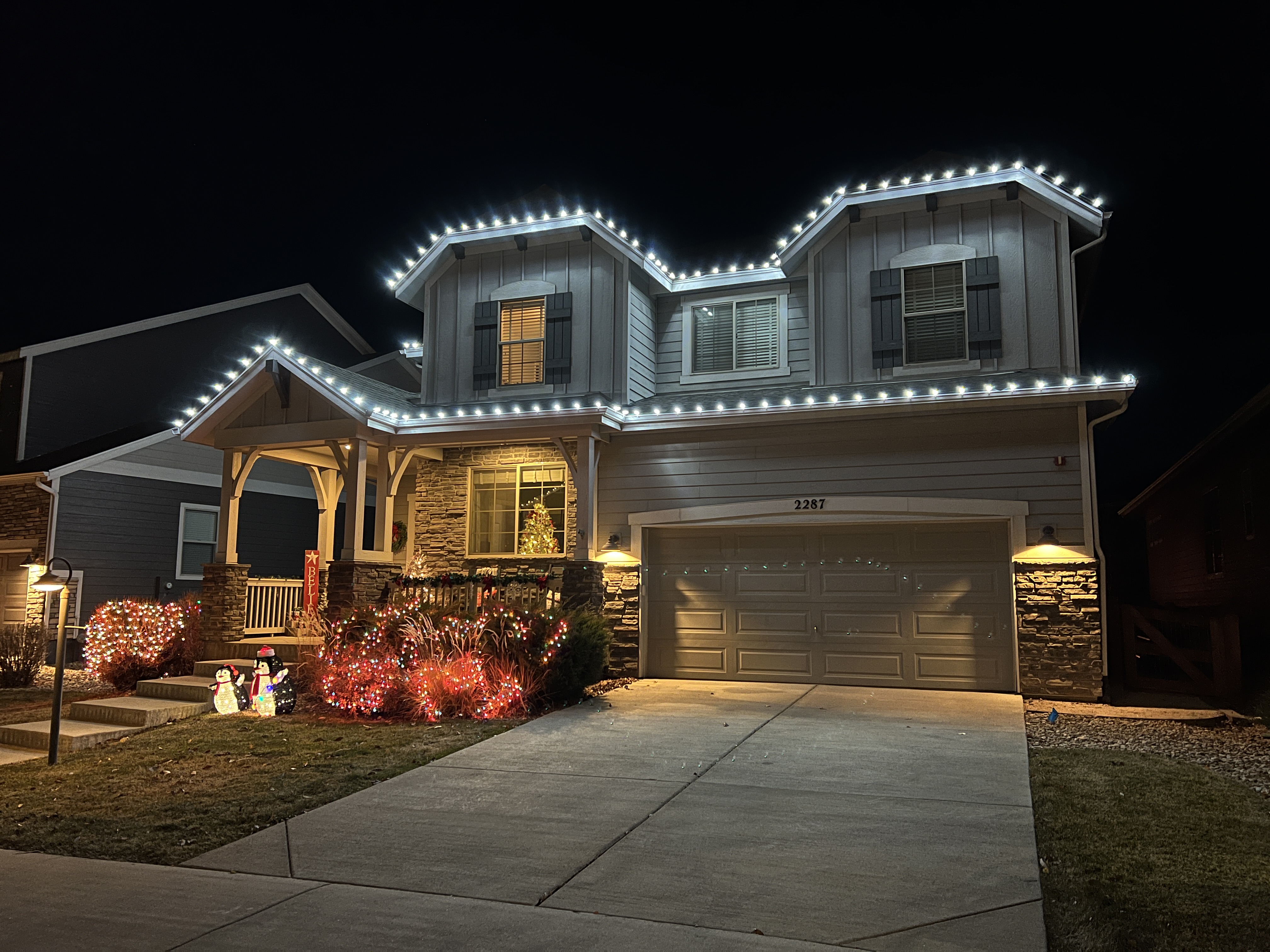 Professional cool white Christmas light installation Northern Colorado