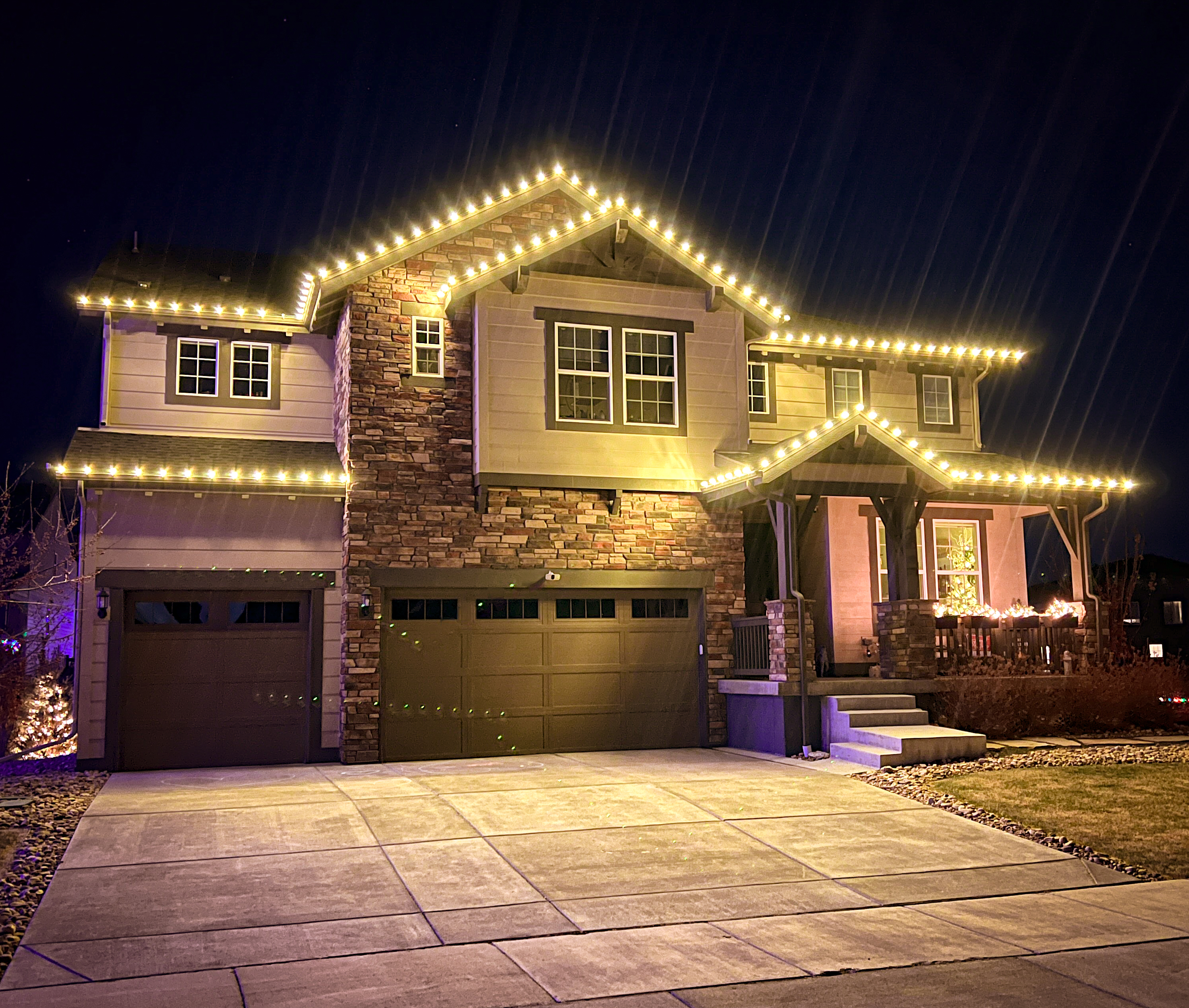 Elegant warm white Christmas light installation Northern Colorado