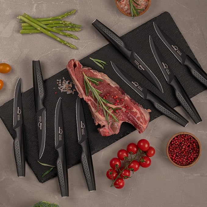 Amorston 8‑Piece Stainless Steel Steak Knife Set – Elegant Black