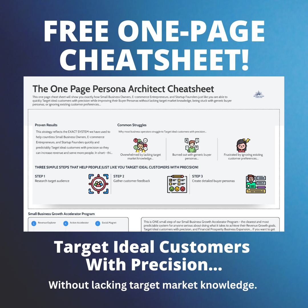 Free Cheatsheet to help you analyze target markets and customer preferences to create buyer personas.