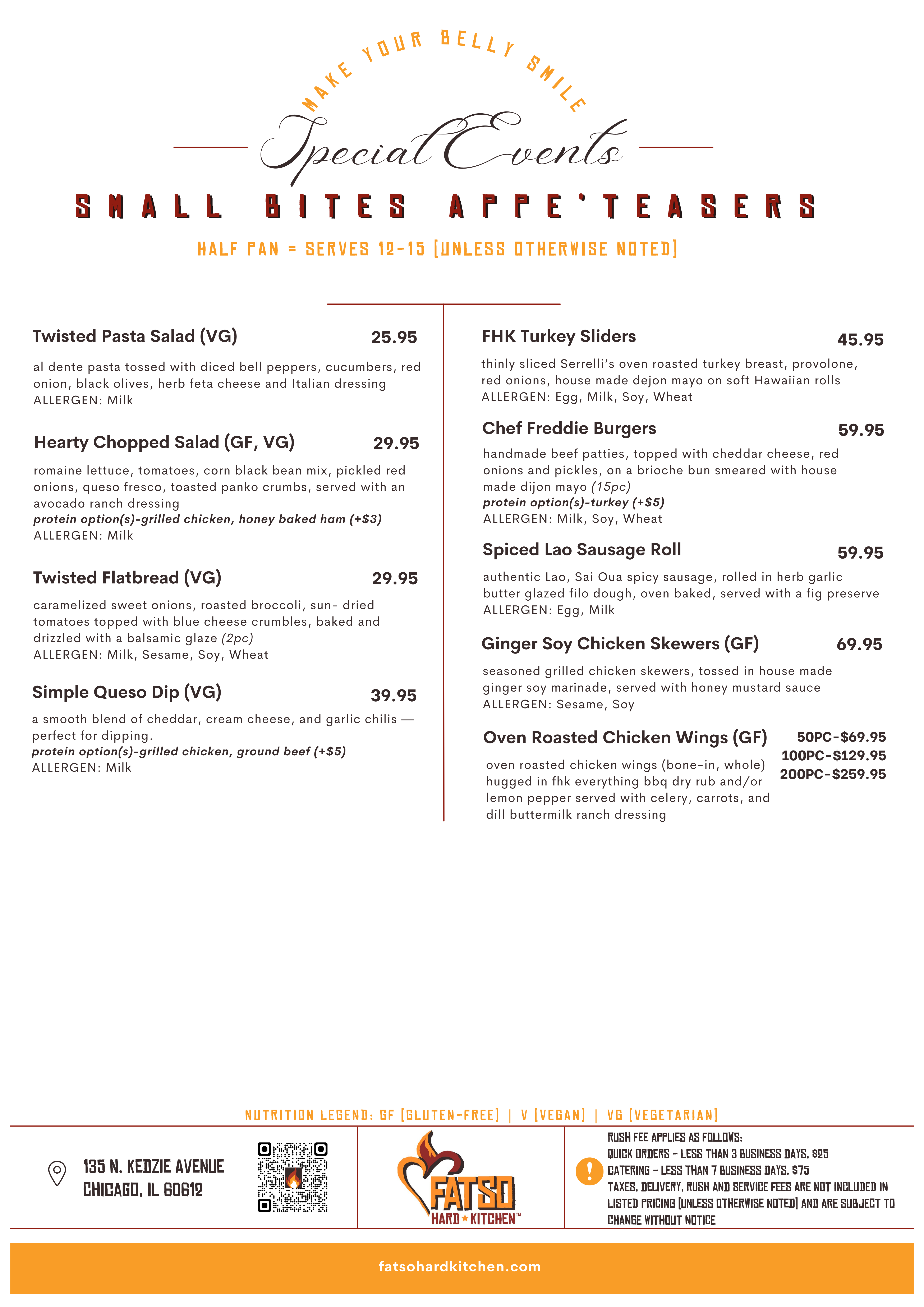 Fatso Hard Kitchen catering menu page 1