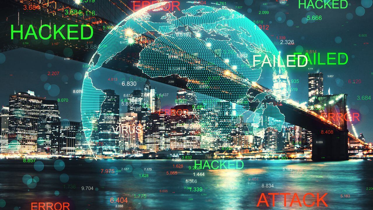 Digital overlay of hacked globe with cityscape, symbolizing global business disruptions from RaaS. Digital overlay of hacked globe with cityscape, symbolizing global business disruptions from RaaS.