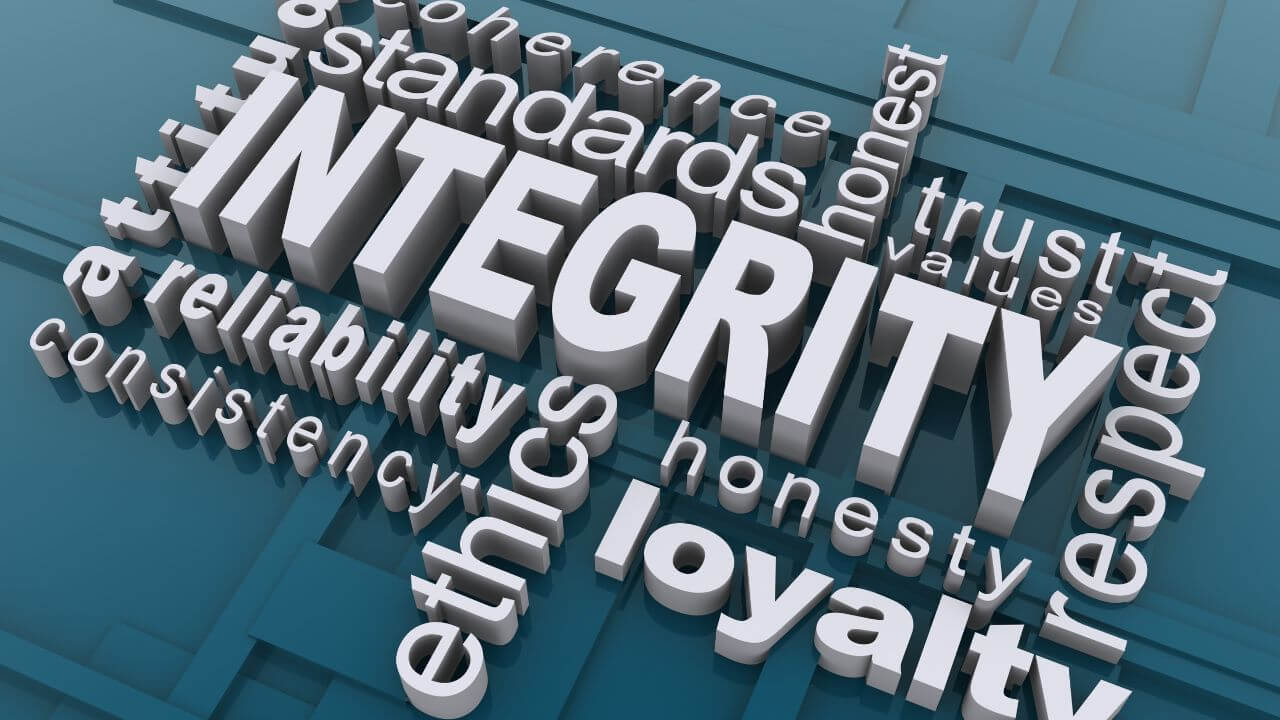 Integrity and ethics word cloud highlighting values like trust, honesty, and reliability in AI. Integrity and ethics word cloud highlighting values like trust, honesty, and reliability in AI.