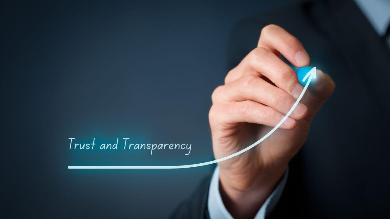 Hand drawing upward arrow labeled trust and transparency symbolizing AI governance benefits. Hand drawing upward arrow labeled trust and transparency symbolizing AI governance benefits.