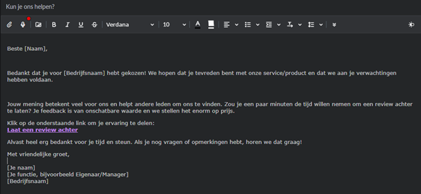 (Voorbeeld van review aanvraag email) (Voorbeeld van review aanvraag email)