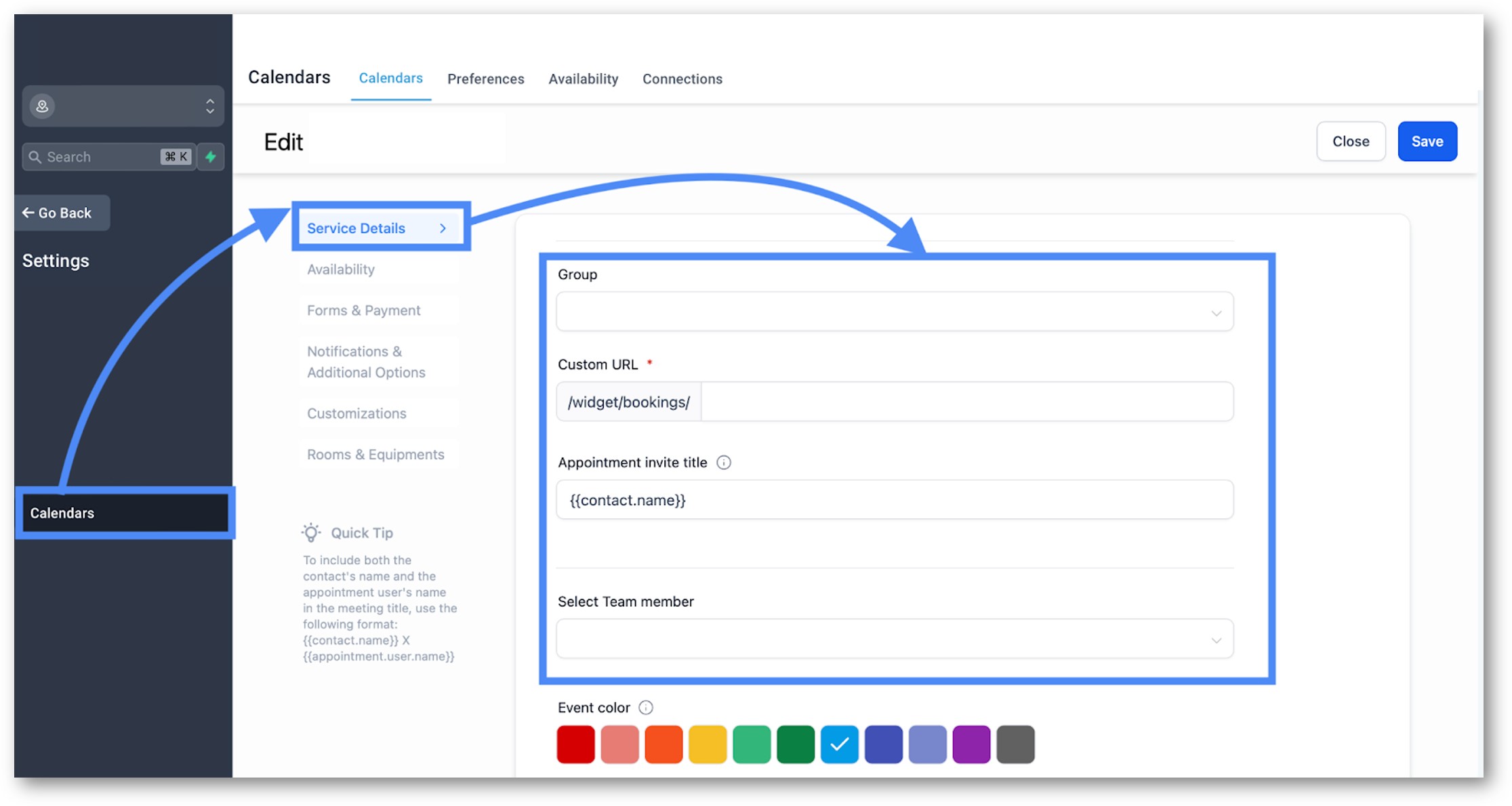Service Based Calendar