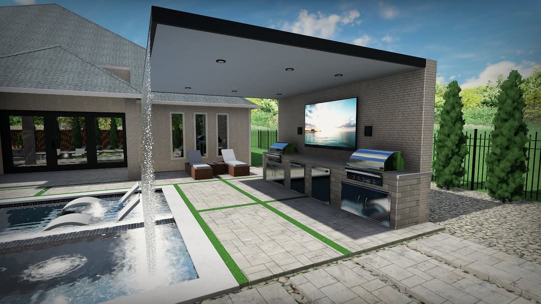 3d rendering of outdoor entertainment area 3d rendering of outdoor entertainment area