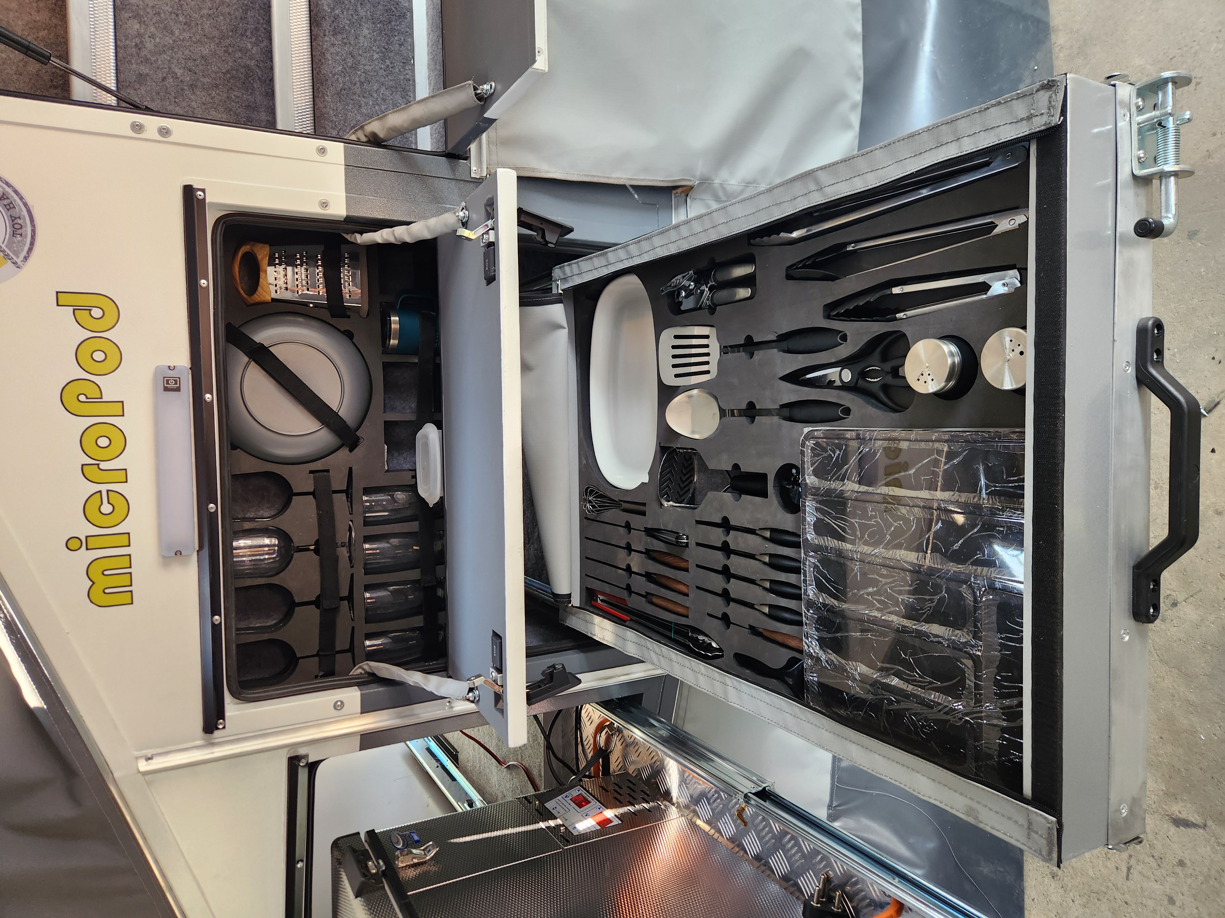 UniPod MicroPod kitchen with custom cutlery storage insert