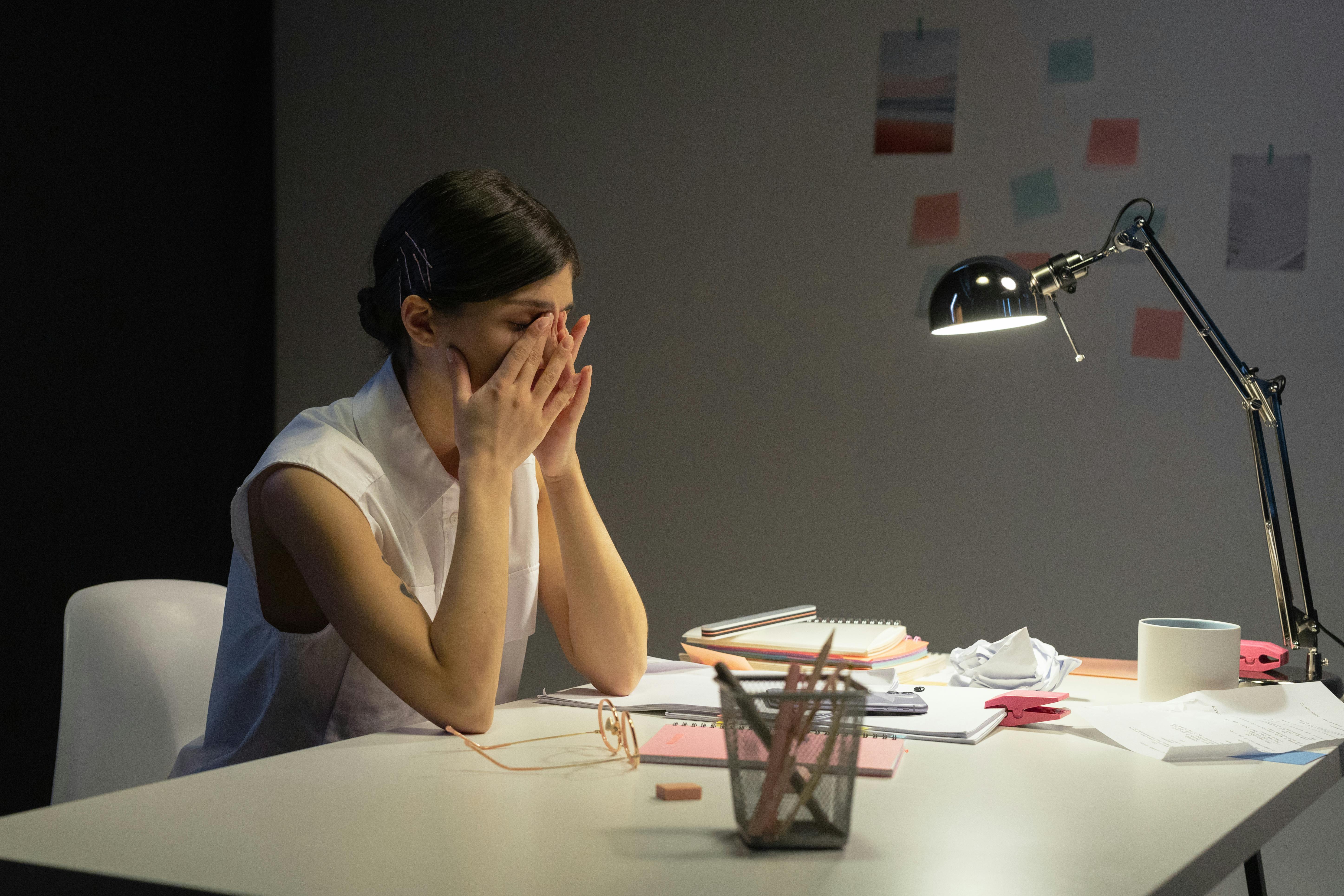 woman sad office woman sad office