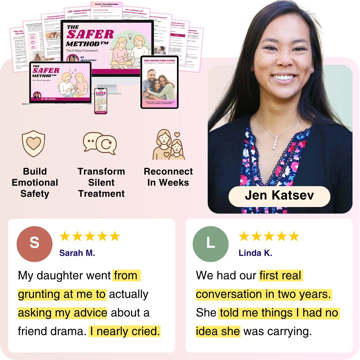 SAFER Methos mockup and testimonials