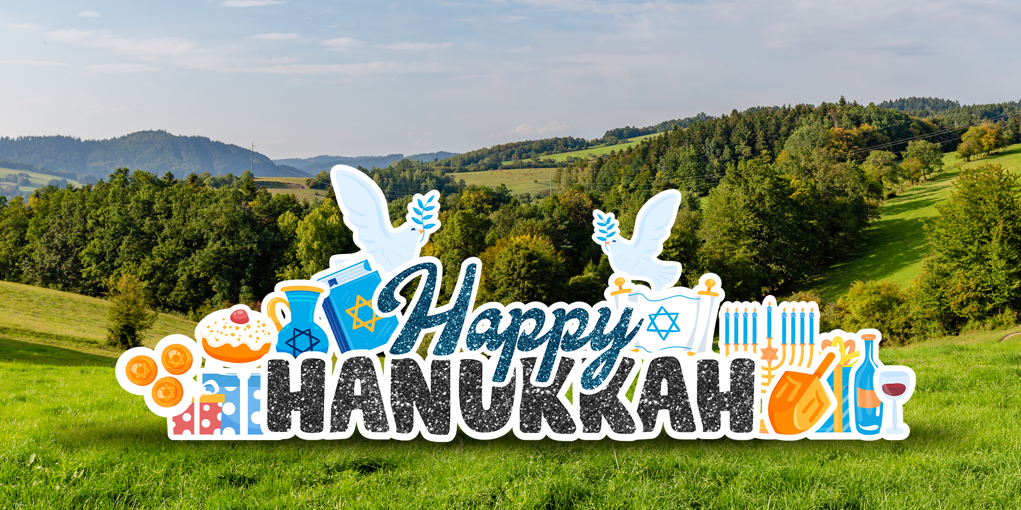 Hanukkah yard sign with blue and silver accents