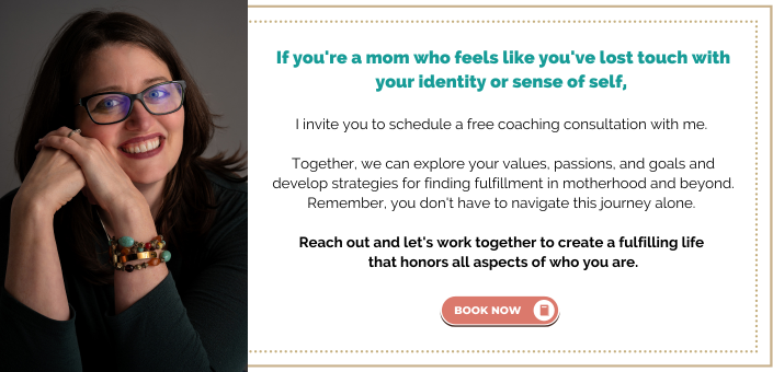 If you're a mom who feels like you've lost touch with your identity or sense of self, I invite you to schedule a free coaching consultation with me. Together, we can explore your values, passions, and goals and develop strategies for finding fulfillment in motherhood and beyond. Remember, you don't have to navigate this journey alone. Reach out and let's work together to create a fulfilling life that honors all aspects of who you are.