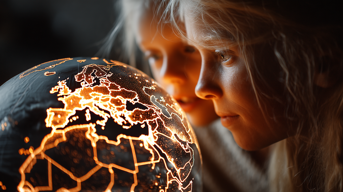 Close-up shot of a child and a parent looking at a holographic map with AI vacation suggestions, home environment, dynamic blue and gold lighting, smiling faces, cinematic shallow depth of field, futuristic but cozy tech aesthetic, photo-realistic textures, lifestyle adventure vibe Close-up shot of a child and a parent looking at a holographic map with AI vacation suggestions, home environment, dynamic blue and gold lighting, smiling faces, cinematic shallow depth of field, futuristic but cozy tech aesthetic, photo-realistic textures, lifestyle adventure vibe