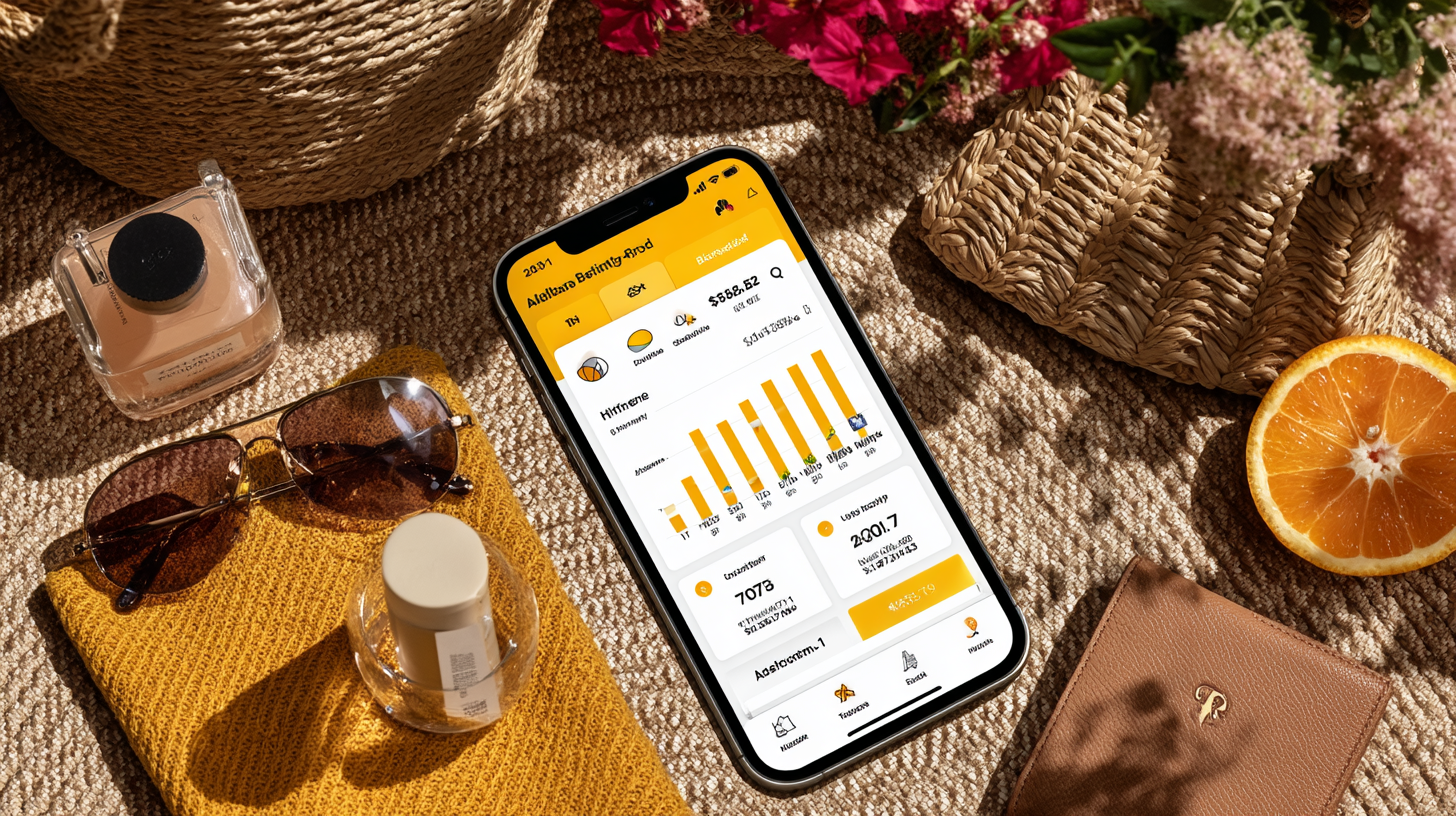 Top-down view of a mobile phone showing an AI-driven travel budget app, surrounded by travel essentials like passports, sunglasses, and a wallet, warm natural lighting, realistic textures, cinematic color grading, inviting and organized composition, soft focus on background, sharp focus on phone screen Top-down view of a mobile phone showing an AI-driven travel budget app, surrounded by travel essentials like passports, sunglasses, and a wallet, warm natural lighting, realistic textures, cinematic color grading, inviting and organized composition, soft focus on background, sharp focus on phone screen