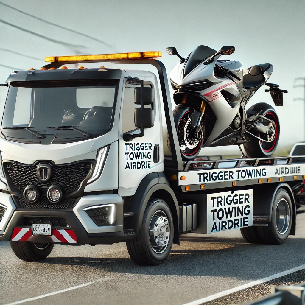 Flatbed tow truck in Airdrie carrying a luxury vehicle, highlighting safe and damage-free towing services Flatbed tow truck in Airdrie carrying a luxury vehicle, highlighting safe and damage-free towing services