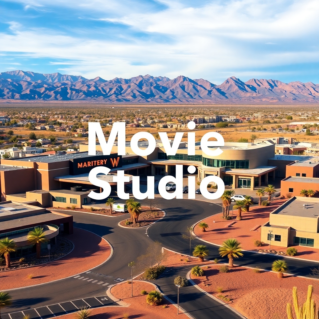 Concept art of Summerlin Studios film production facility with Las Vegas desert landscape and nearby homes. Concept art of Summerlin Studios film production facility with Las Vegas desert landscape and nearby homes.