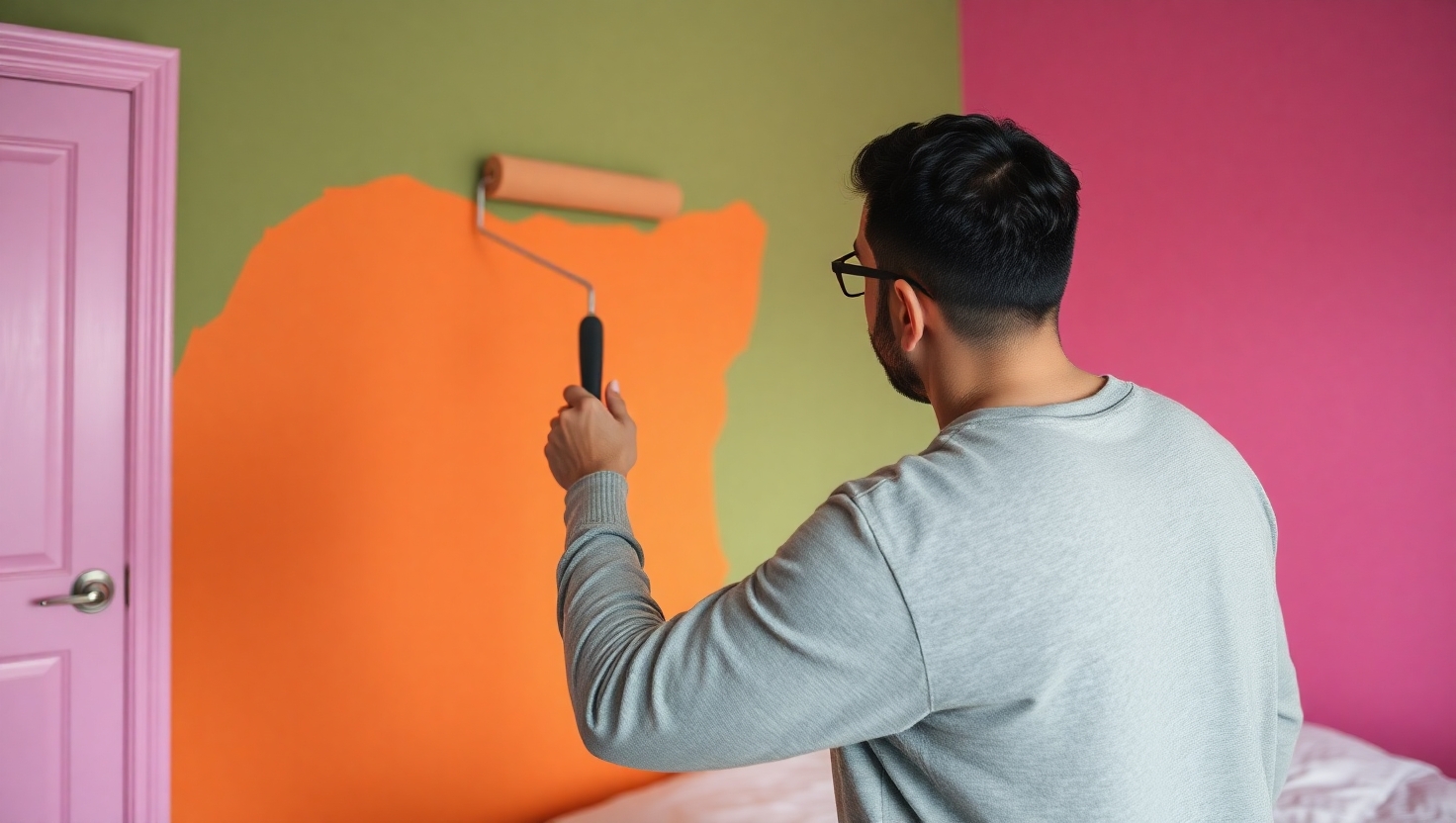 Homeowner painting an accent wall, showing freedom to personalize their space.