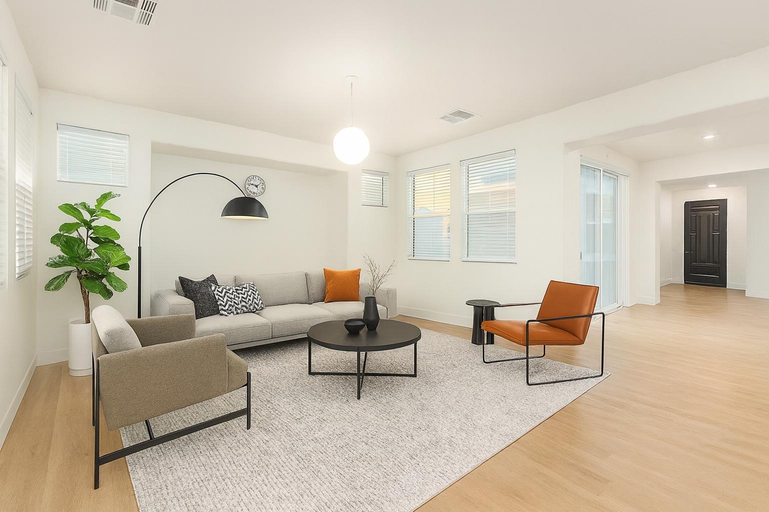 modern staged family room," "Las Vegas home," "luxury flooring," and "contemporary furniture, modern staged family room," "Las Vegas home," "luxury flooring," and "contemporary furniture,