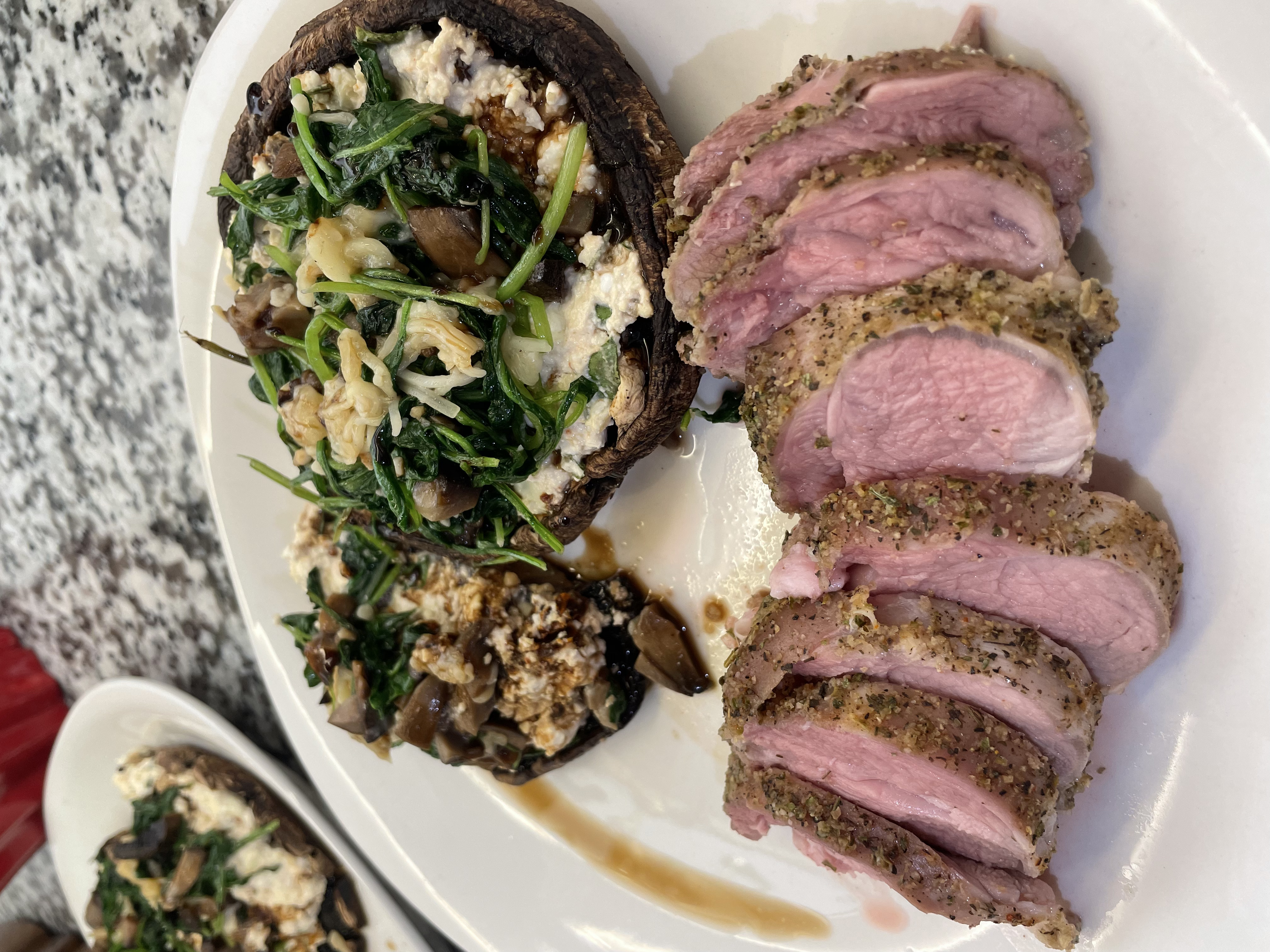 Pork Tenderloin and Stuffed Portobello Mushroom