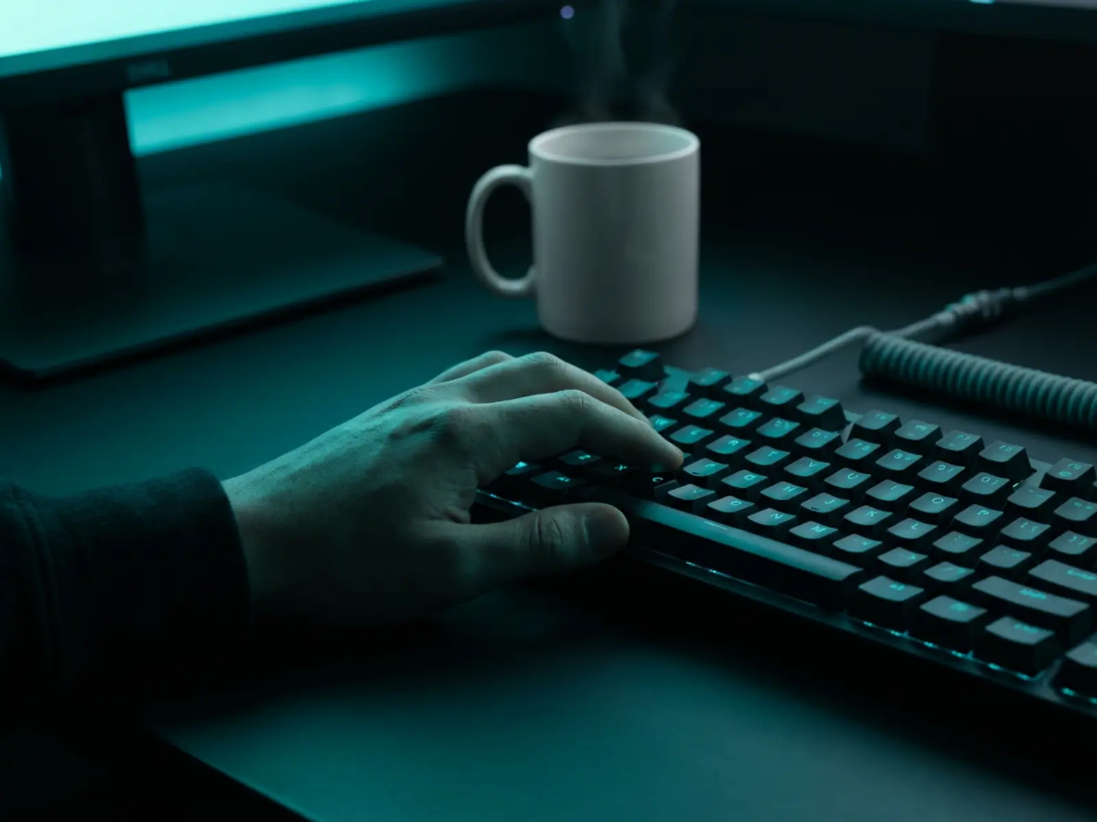 Working late at laptop