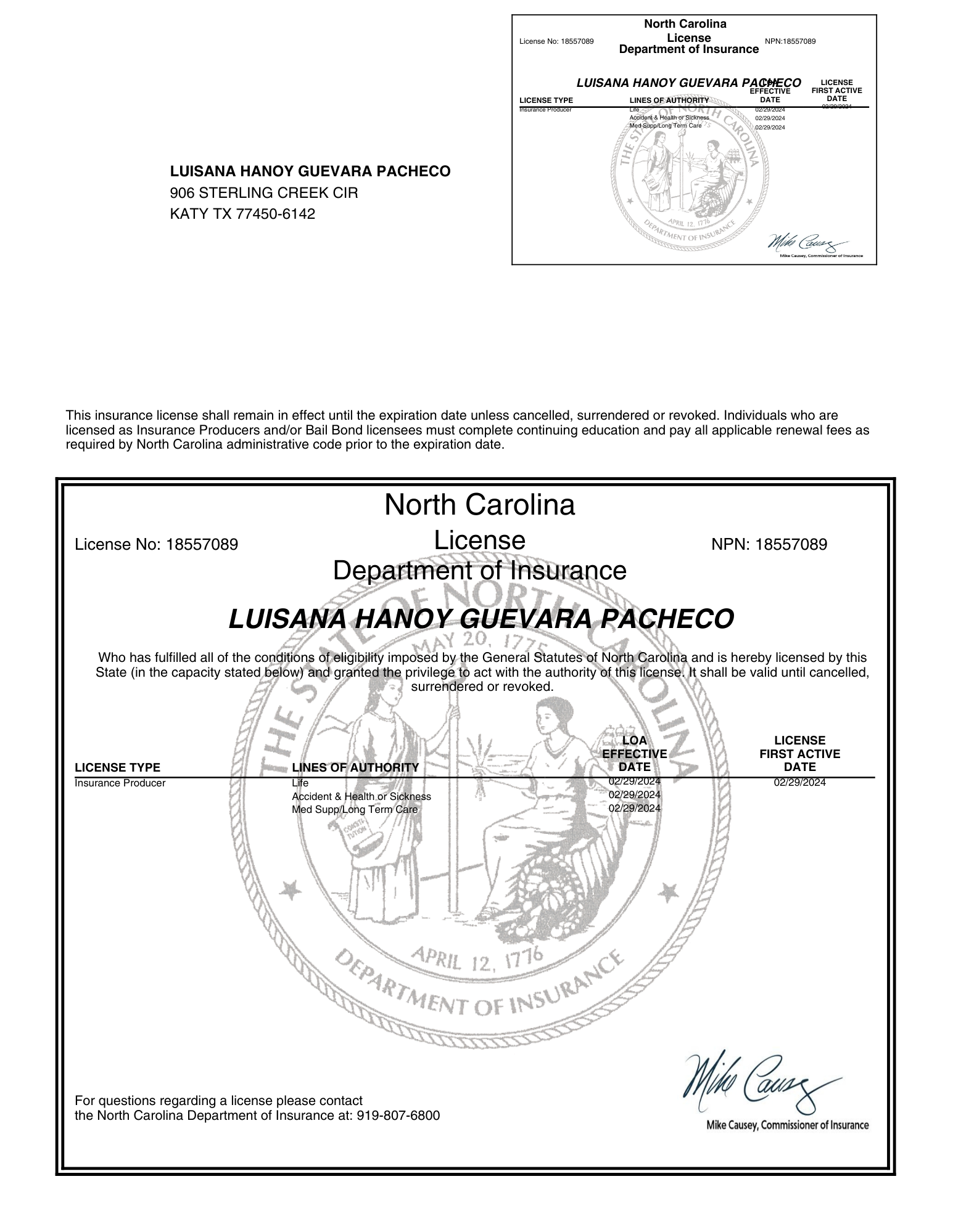Licencia North Carolina