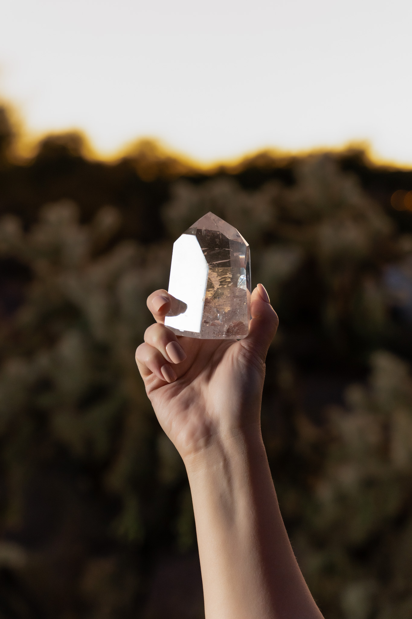 hand holding quartz outside