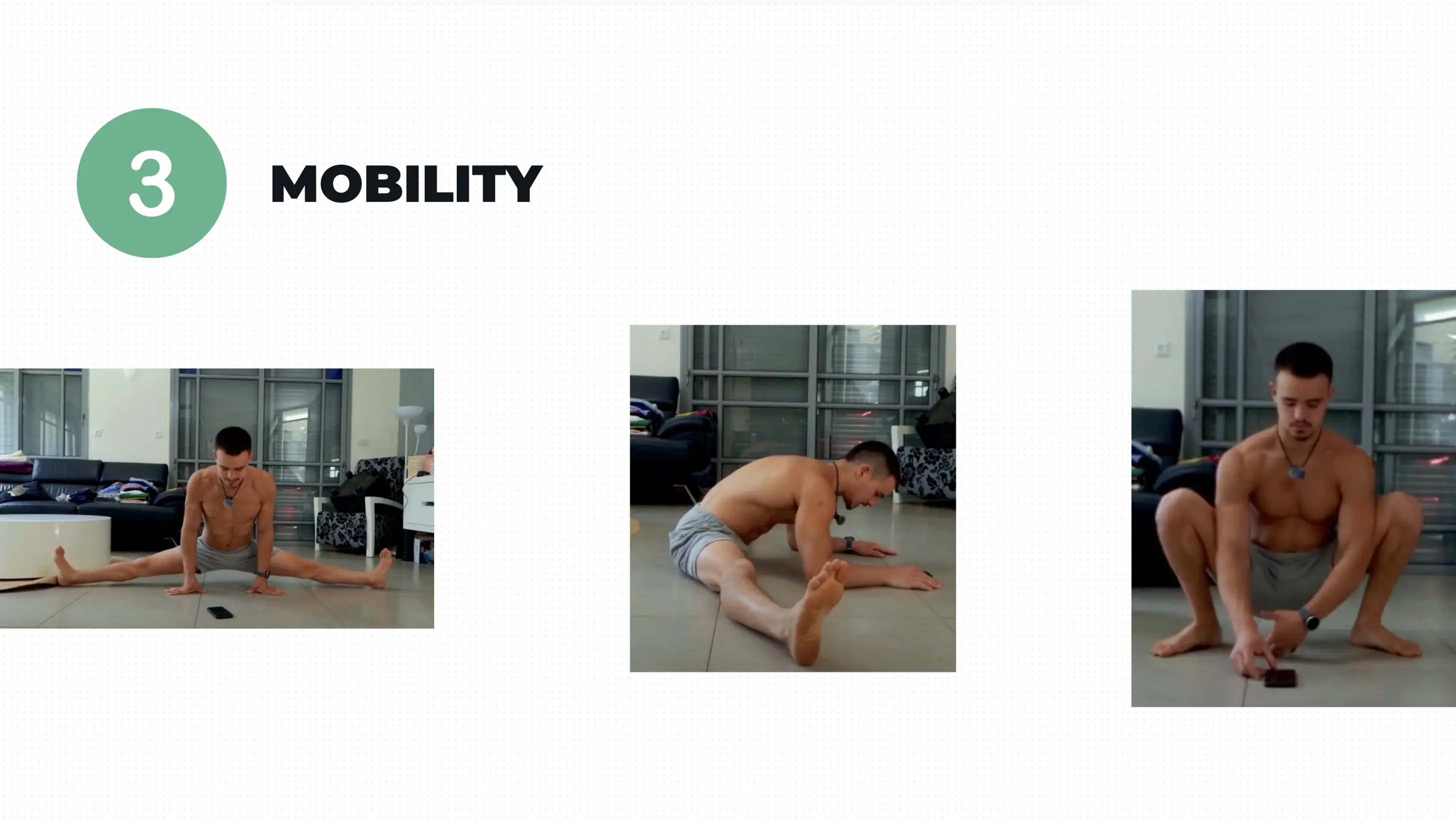 Athlete performing splits and forward folds as mobility drills for straddle planche flexibility. Athlete performing splits and forward folds as mobility drills for straddle planche flexibility.