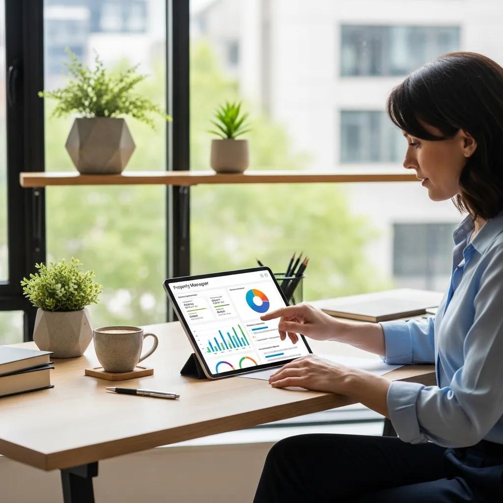 Property manager using software on a tablet to enhance property management efficiency