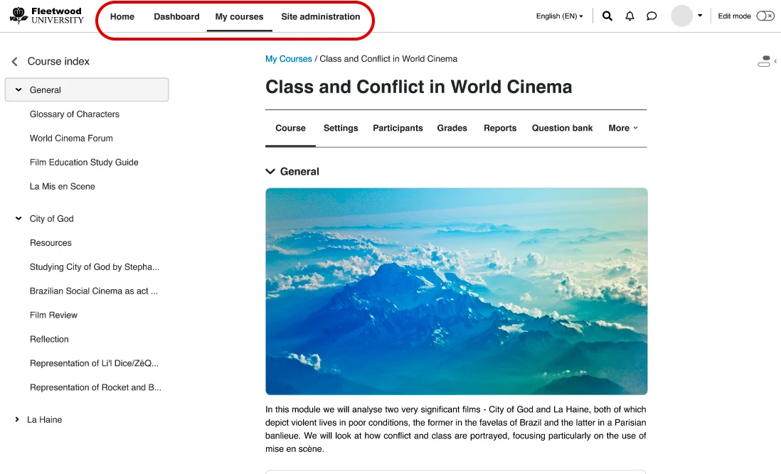 Capture d'écran des nouveaux menus de Moodle 4.0 Capture d'écran des nouveaux menus de Moodle 4.0