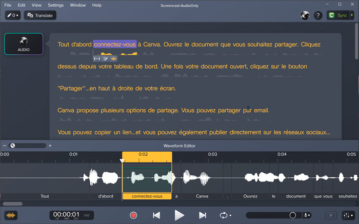 Capture d'écran d'Audiate