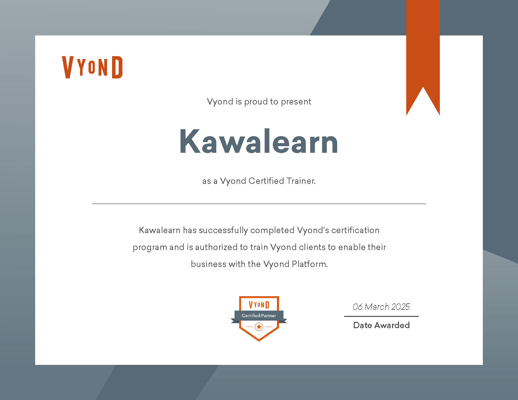 Certificat officiel de titre de revendeur de Vyond Certificat officiel de titre de revendeur de Vyond