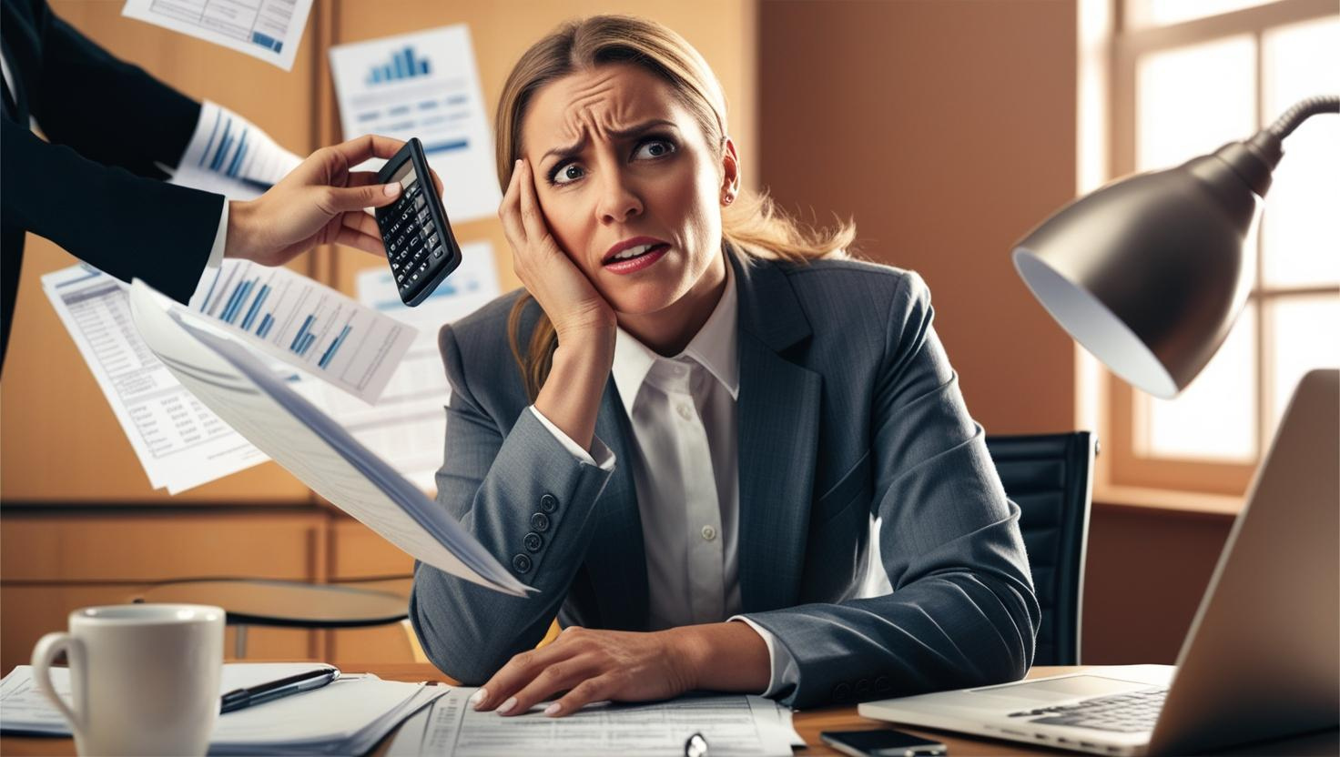 Overwhelmed business owner juggling multiple tasks at once.