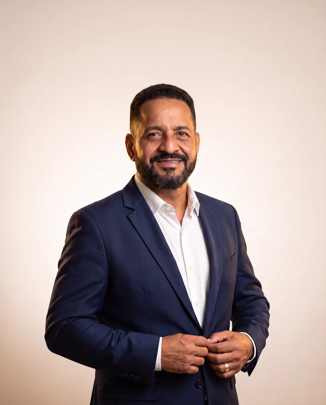 Dr. Vinícius Magno de blazer azul-marinho, em retrato profissional
